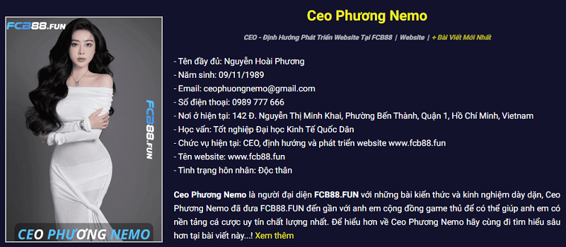 Người đại diện FCB88.FUN - Ceo Phương Nemo