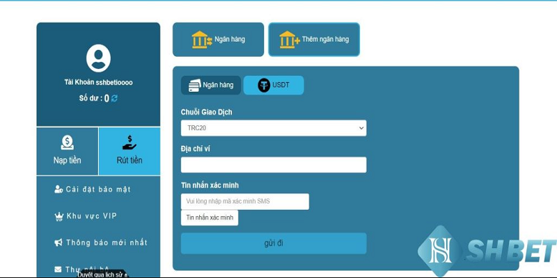 Quy trình nạp tiền Shbet